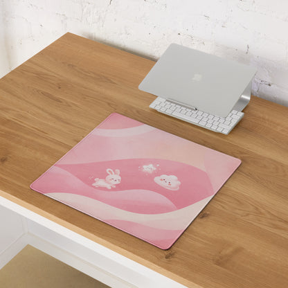 Pink Cute Gaming Mouse Pad With Clouds and Rabbits