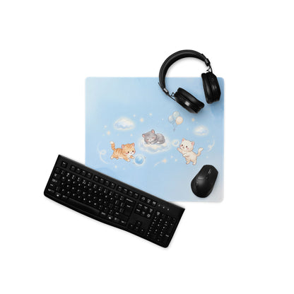 Pastel Pink Sky Blue Cute Cat Balloons Gaming Mouse Pad