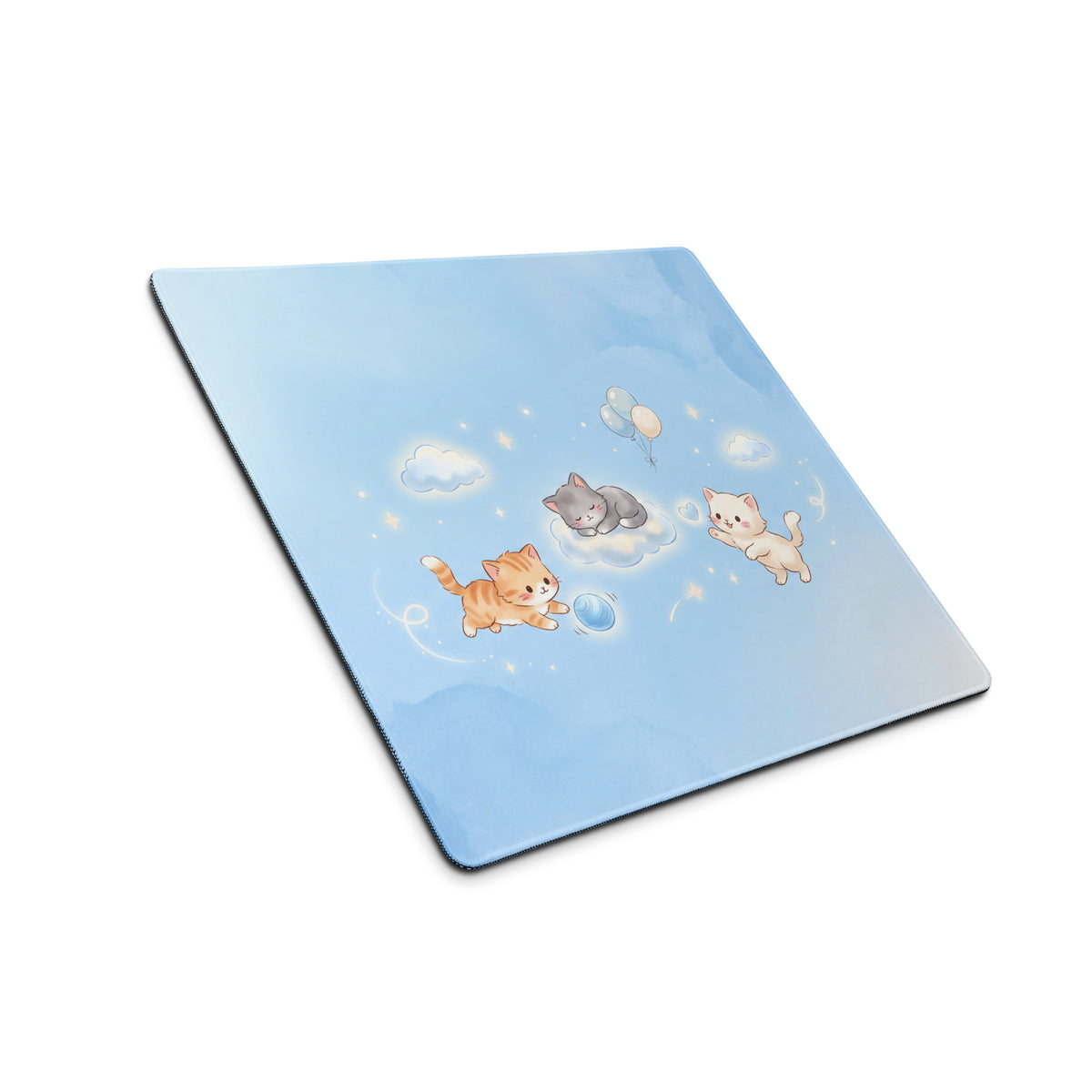 Pastel Pink Sky Blue Cute Cat Balloons Gaming Mouse Pad