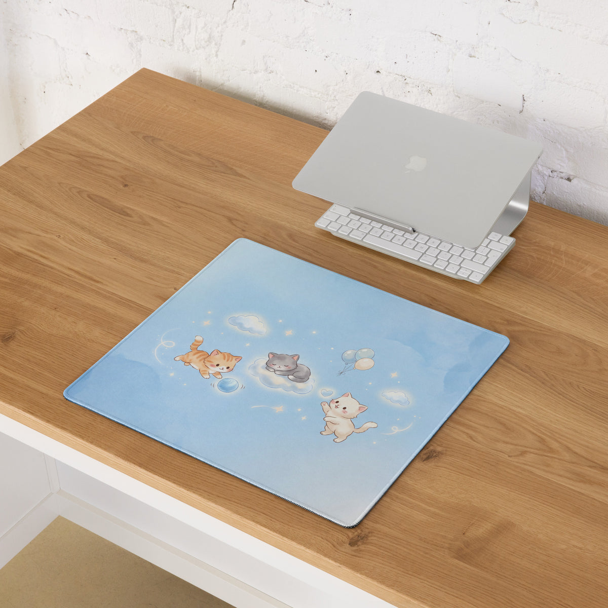 Pastel Pink Sky Blue Cute Cat Balloons Gaming Mouse Pad
