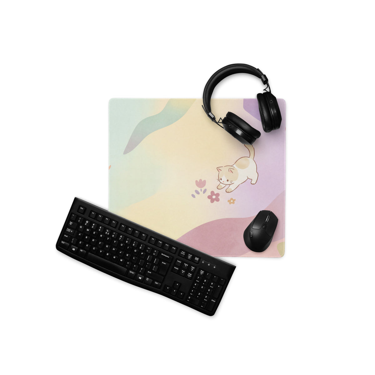 Pastel Rainbow Cat Theme Gaming Mouse Pad
