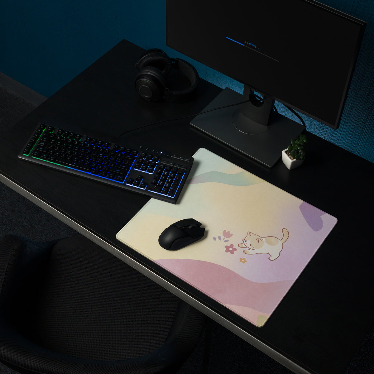 Pastel Rainbow Cat Theme Gaming Mouse Pad