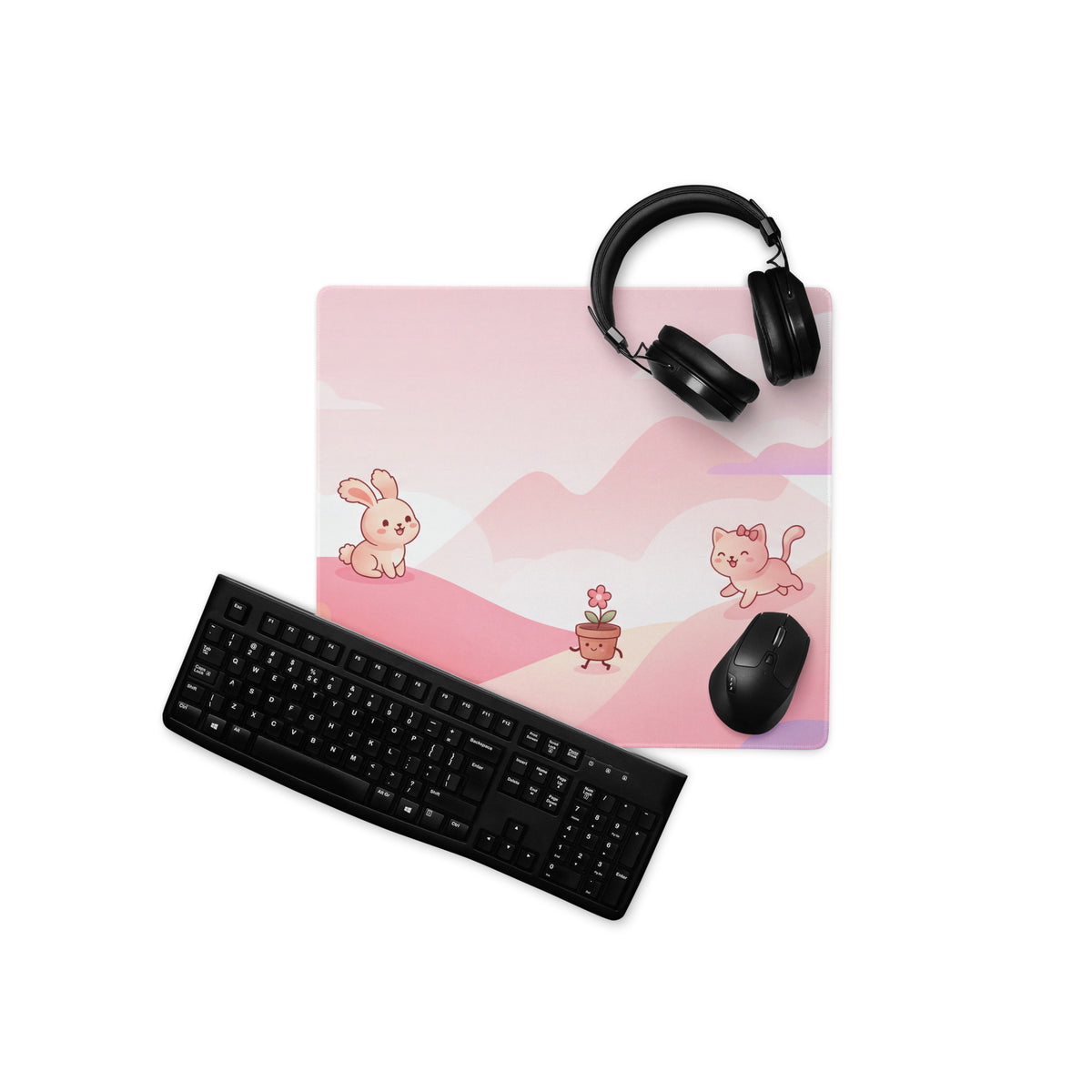 Pink Cute Gaming Mouse Pad With Plush Edges And Stars