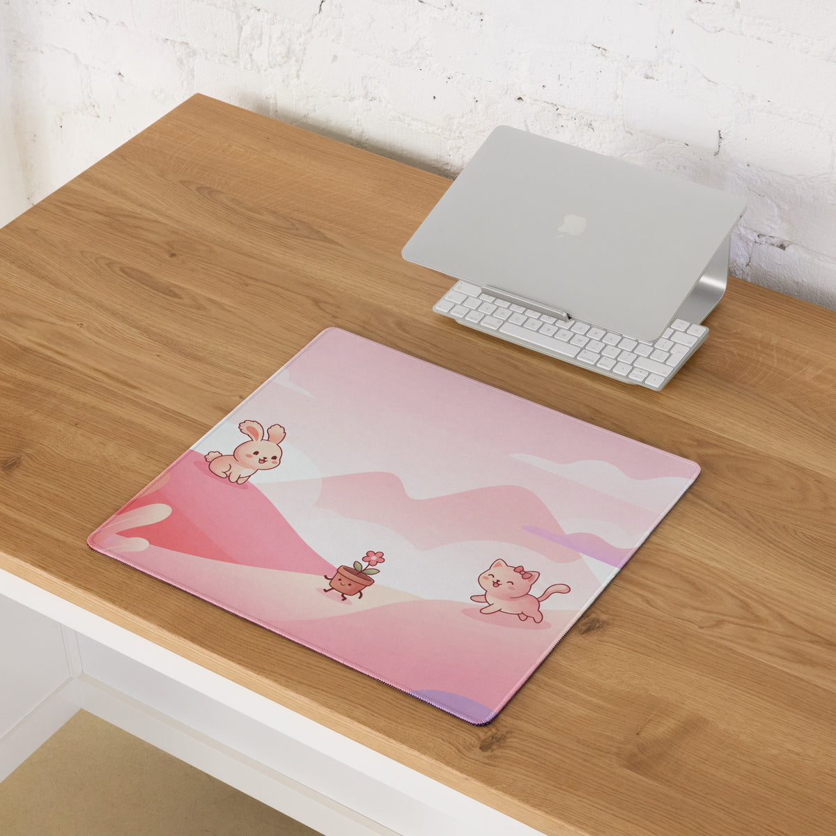 Pink Cute Gaming Mouse Pad With Plush Edges And Stars