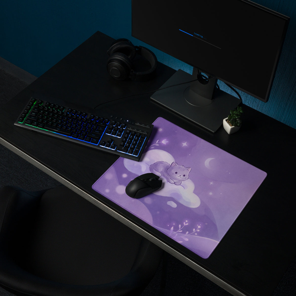 Purple Cat Themed Gaming Mouse Pad Cozy Cute