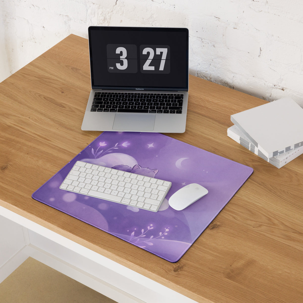 Purple Cat Themed Gaming Mouse Pad Cozy Cute