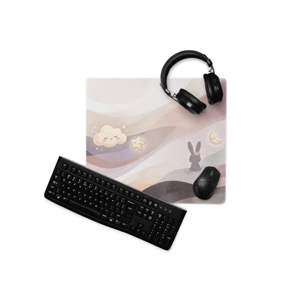 Pastel Rainbow Gaming Mouse Pad With Cute Clouds Moon Stars
