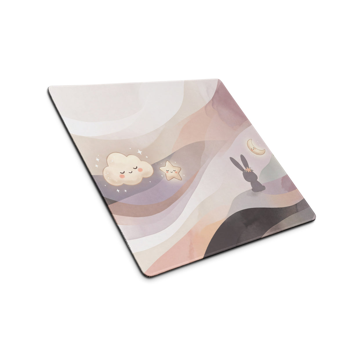 Pastel Rainbow Gaming Mouse Pad With Cute Clouds Moon Stars