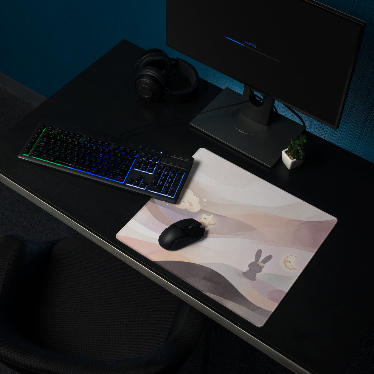 Pastel Rainbow Gaming Mouse Pad With Cute Clouds Moon Stars