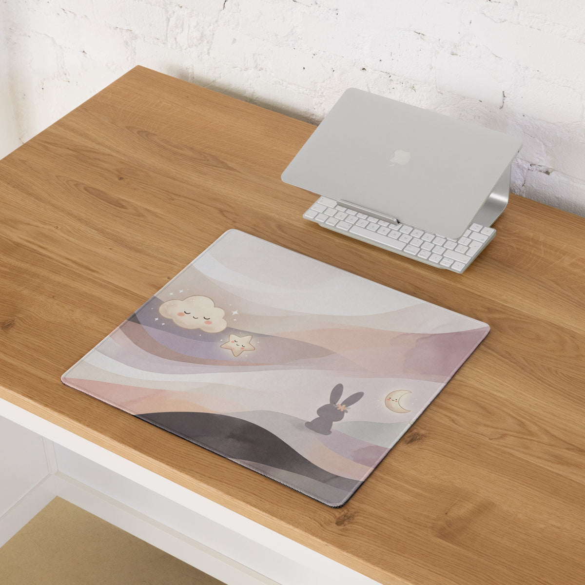 Pastel Rainbow Gaming Mouse Pad With Cute Clouds Moon Stars