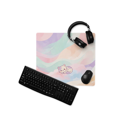Pastel Rainbow Cat Gaming Mouse Pad Cute Girly Design