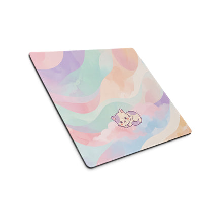 Pastel Rainbow Cat Gaming Mouse Pad Cute Girly Design