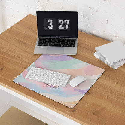 Pastel Rainbow Cat Gaming Mouse Pad Cute Girly Design