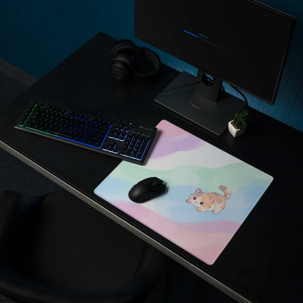Pastel Rainbow Kitty Mouse Pad
