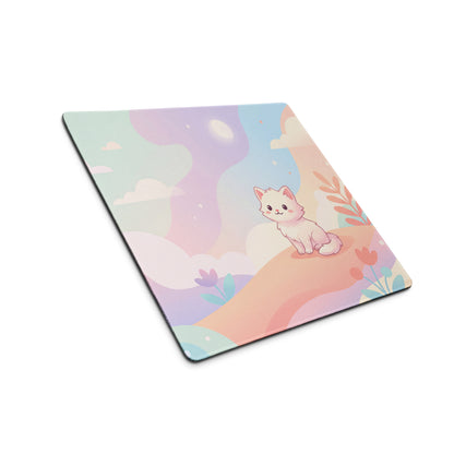 Pastel Girly Cute Cat And Cloud Mouse Pad