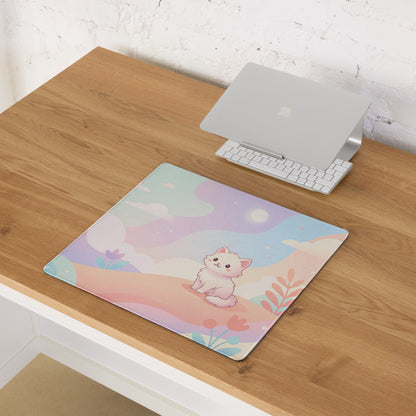 Pastel Girly Cute Cat And Cloud Mouse Pad