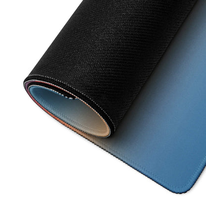 Black and blue gradient gaming mousepad with stitched edges and non-slip surface