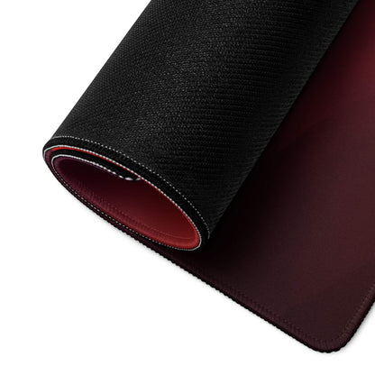 Back of Vibrant Sunset Mountain Vista mouse pad with black textured exterior and burgundy leather interior