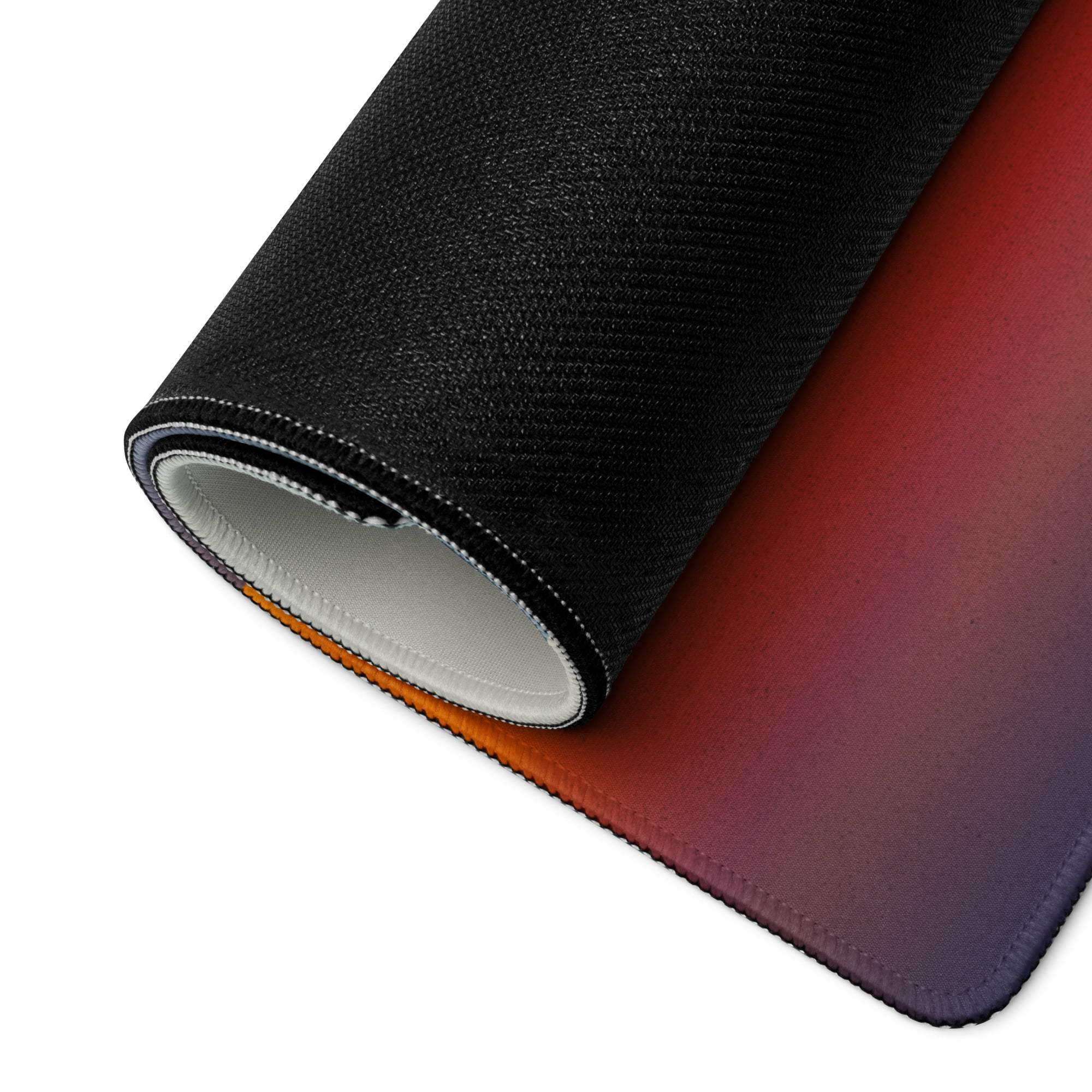 Calm Landscape sunset gaming mouse pad with orange-purple gradient, stitched edges, non-slip base