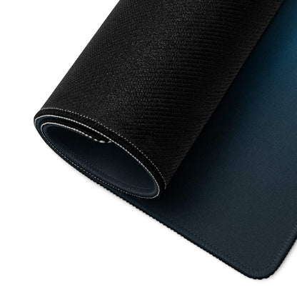 Black textured gaming mousepad with ocean blue gradient, stitched edges