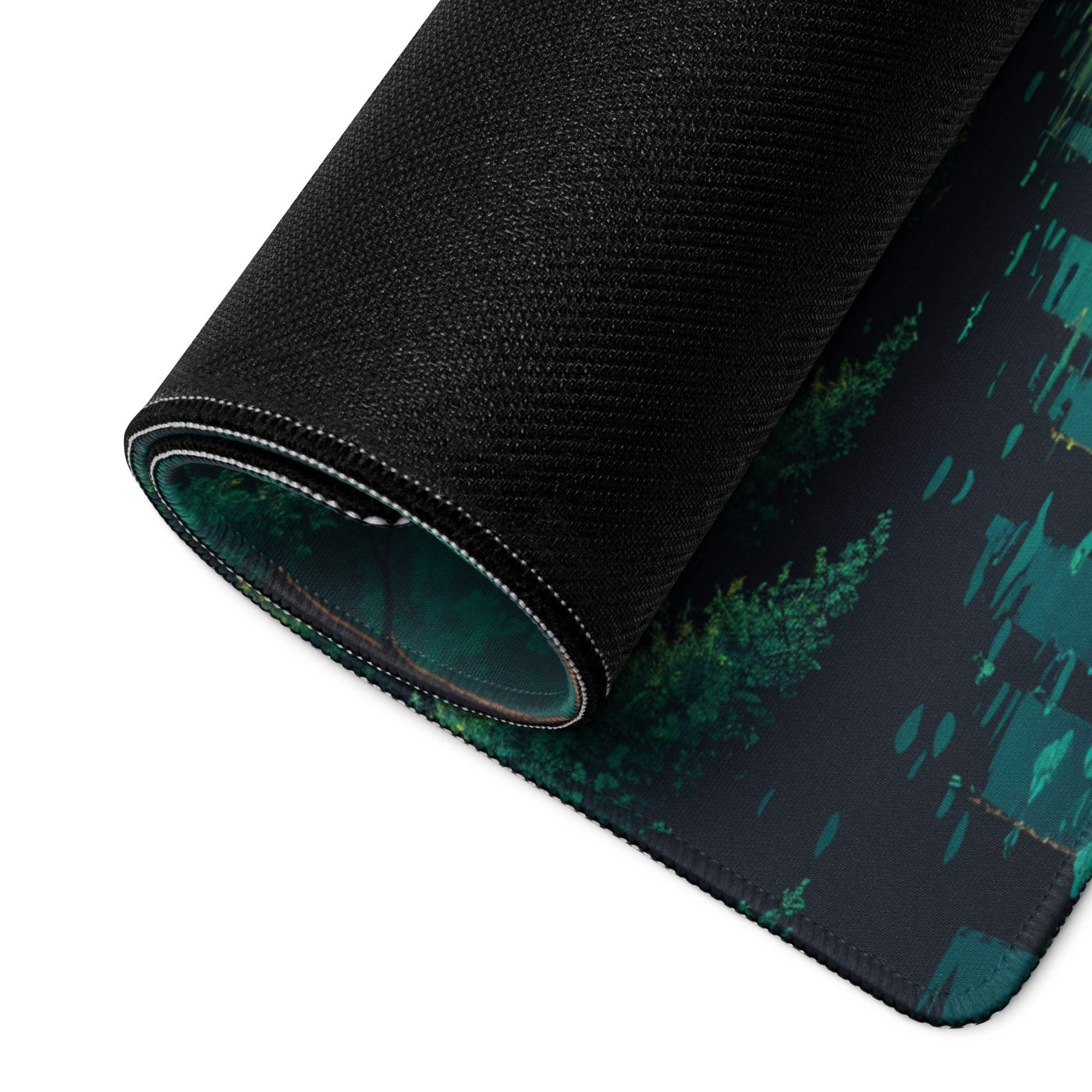 Black and teal Epic Forest gaming mousepad with textured edges