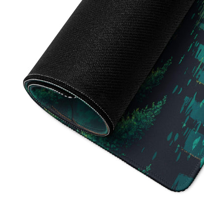 Black and teal Epic Forest gaming mousepad with textured edges