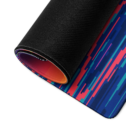 Rolled-up Vibrant Pixel Ocean Sunset Dolphin gaming mousepad with bold stripes