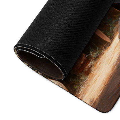 Dark Knight In Forest Ruins black wood grain textured mousepad