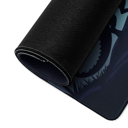 Black textured mousepad with dark blue gray fantasy dragon face graphic