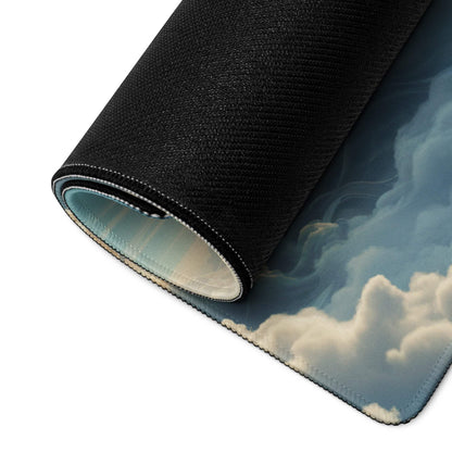 Black textured Celestial Sky mousepad with clouds, stitched edges