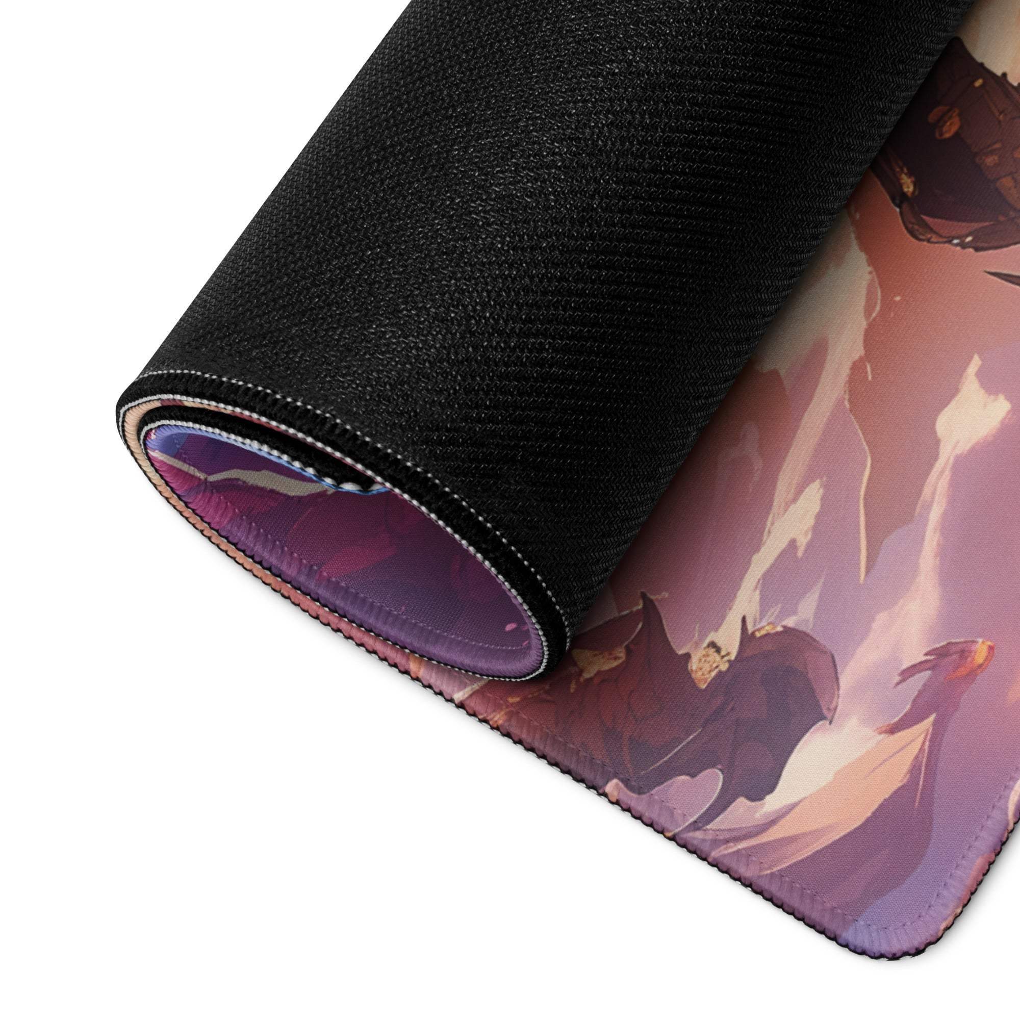 Rolled-up Epic Fantasy Dragons Battle gaming mouse pad back side