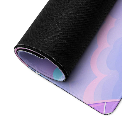 Rolled-up Pastel Purple Dragon gaming mouse pad with gradient purples, pinks, blues
