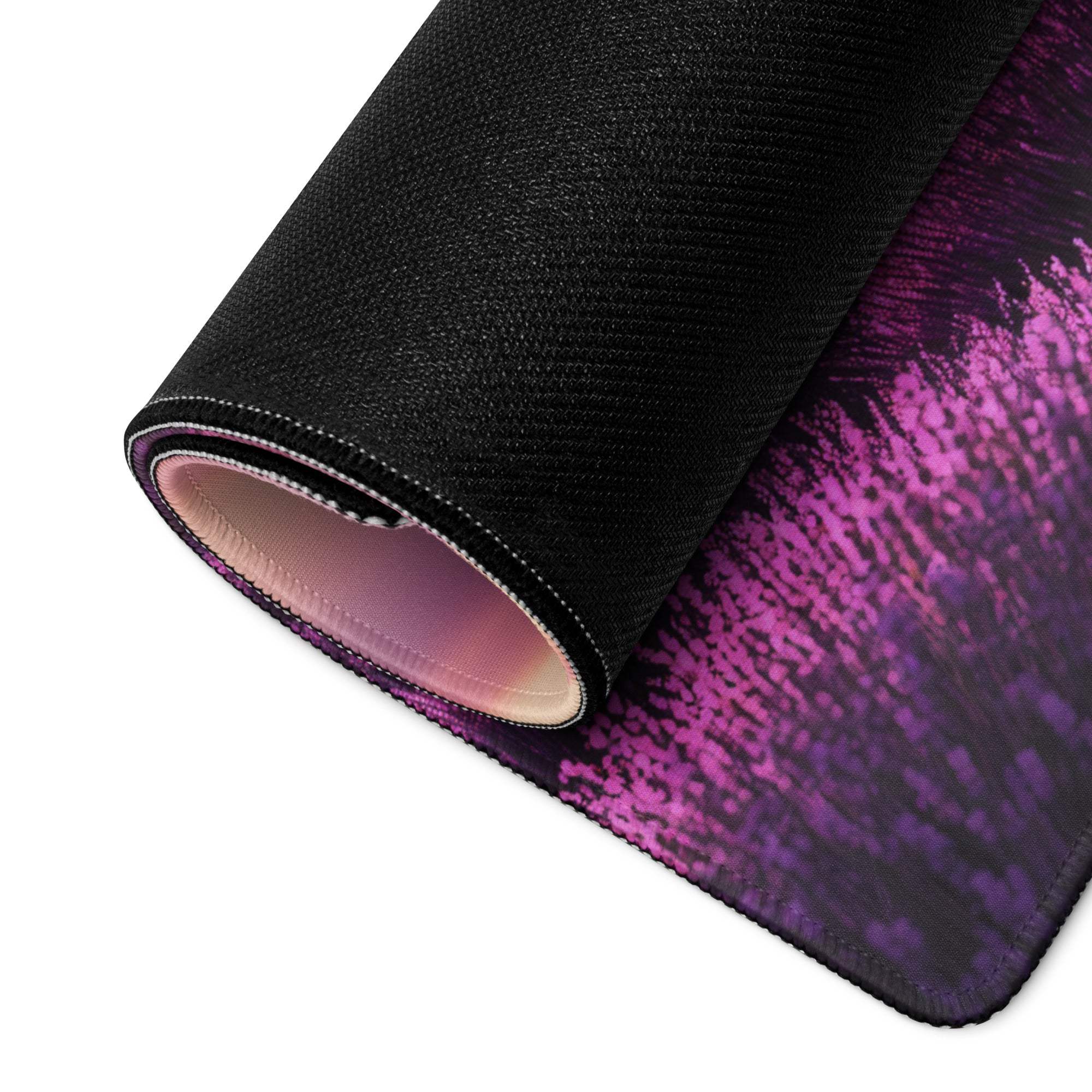 Rolled purple lavender field gaming mousepad with non-slip backing
