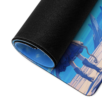 Blue black anime dragon ship gaming mousepad textured non-slip stitched