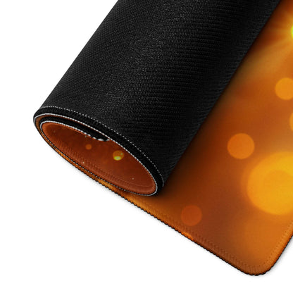 Vibrant black orange bokeh gaming mousepad with textured surface non-slip base