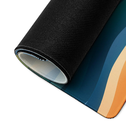Rolled-up Vibrant Landscape gaming mouse pad with teal orange waves
