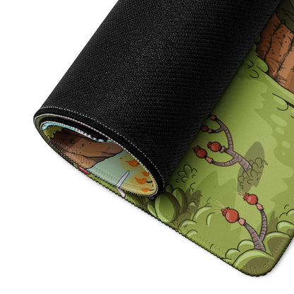 Rolled-up Playful Colorful Fantasy Landscape gaming mouse pad with forest scene