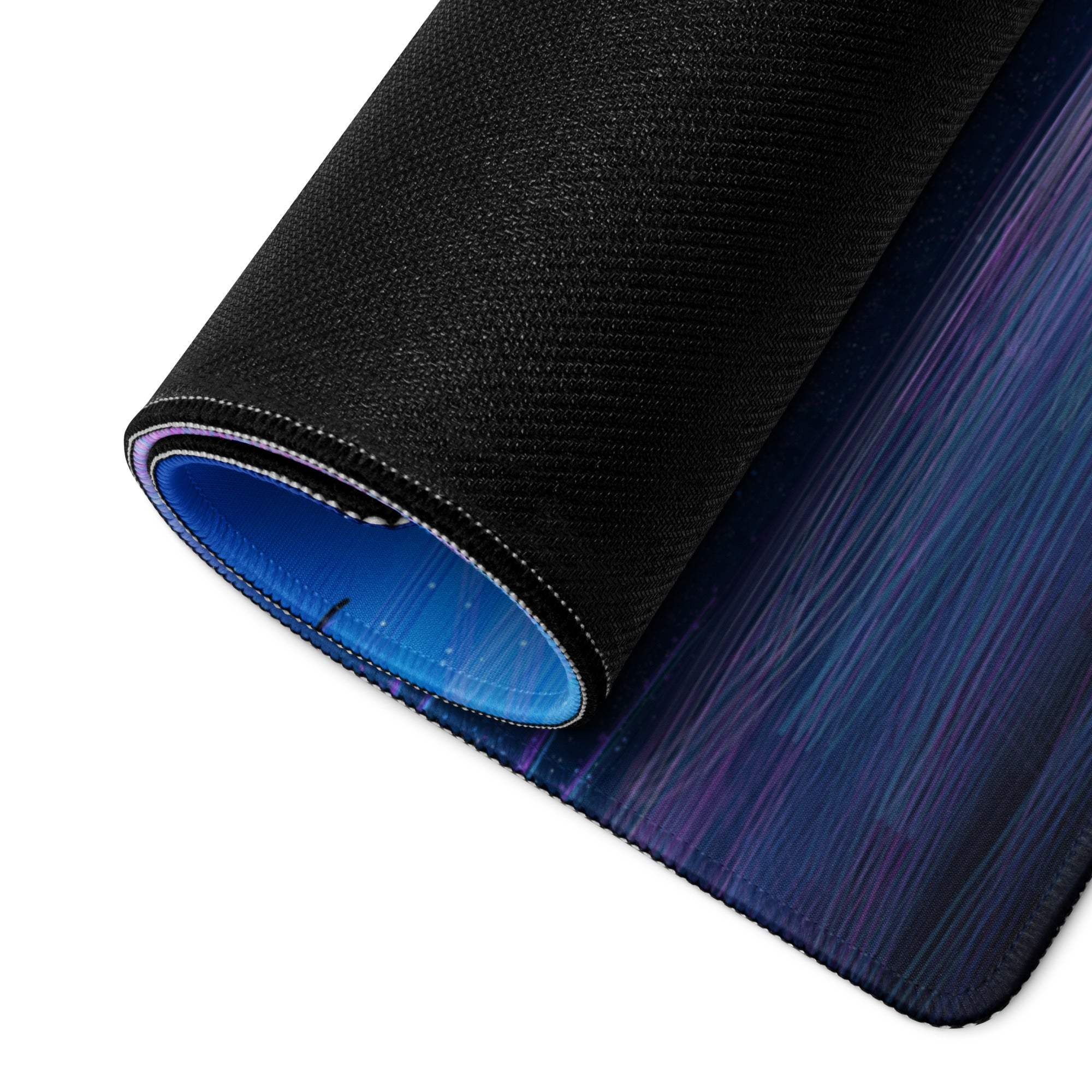Black and blue gradient galaxy gaming mousepad with textured surface