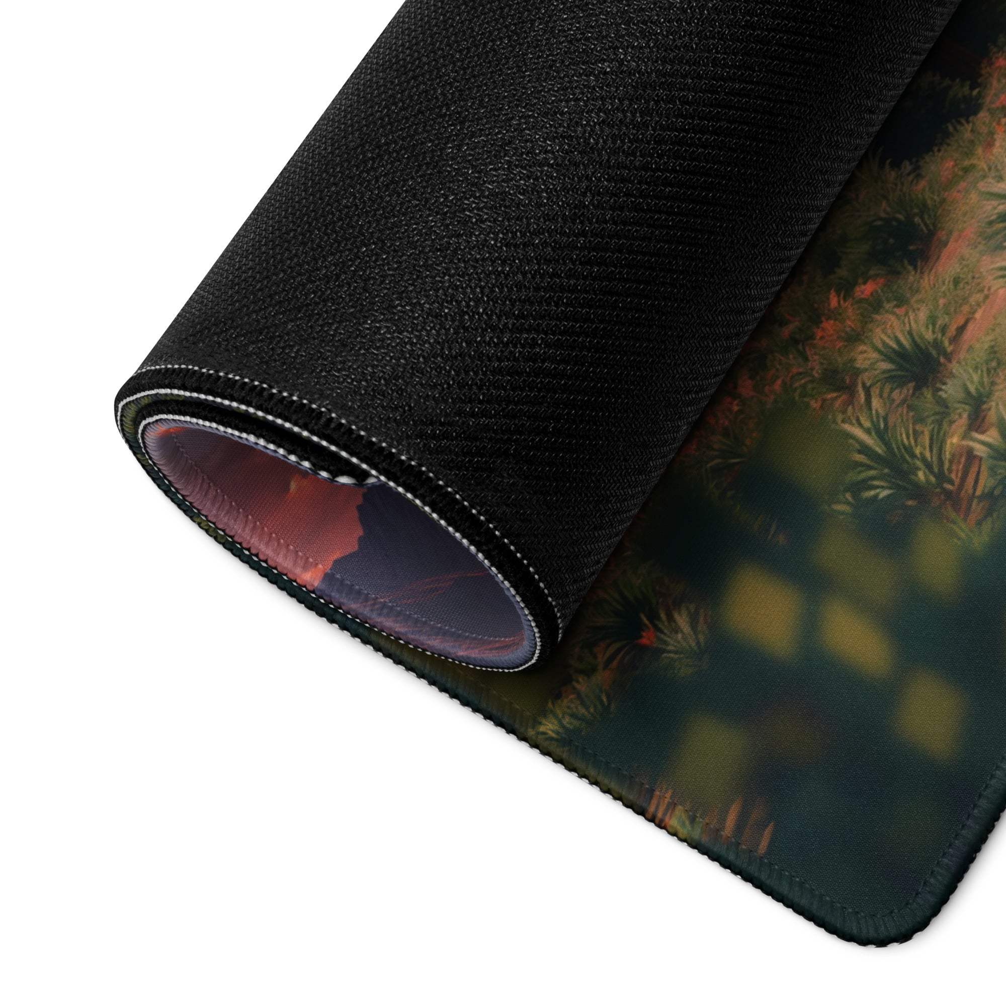 Black textured forest scene gaming mouse pad with non-slip base
