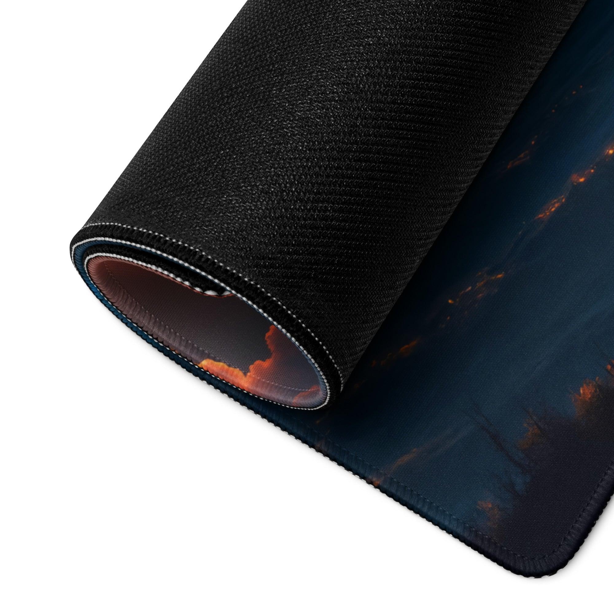Epic yin yang cosmic night blue orange glow gaming mouse pad