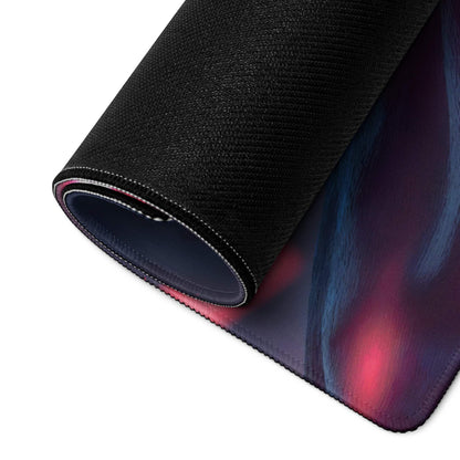 Epic Neon Knight cyberpunk gaming mouse pad with black cosmic textured design