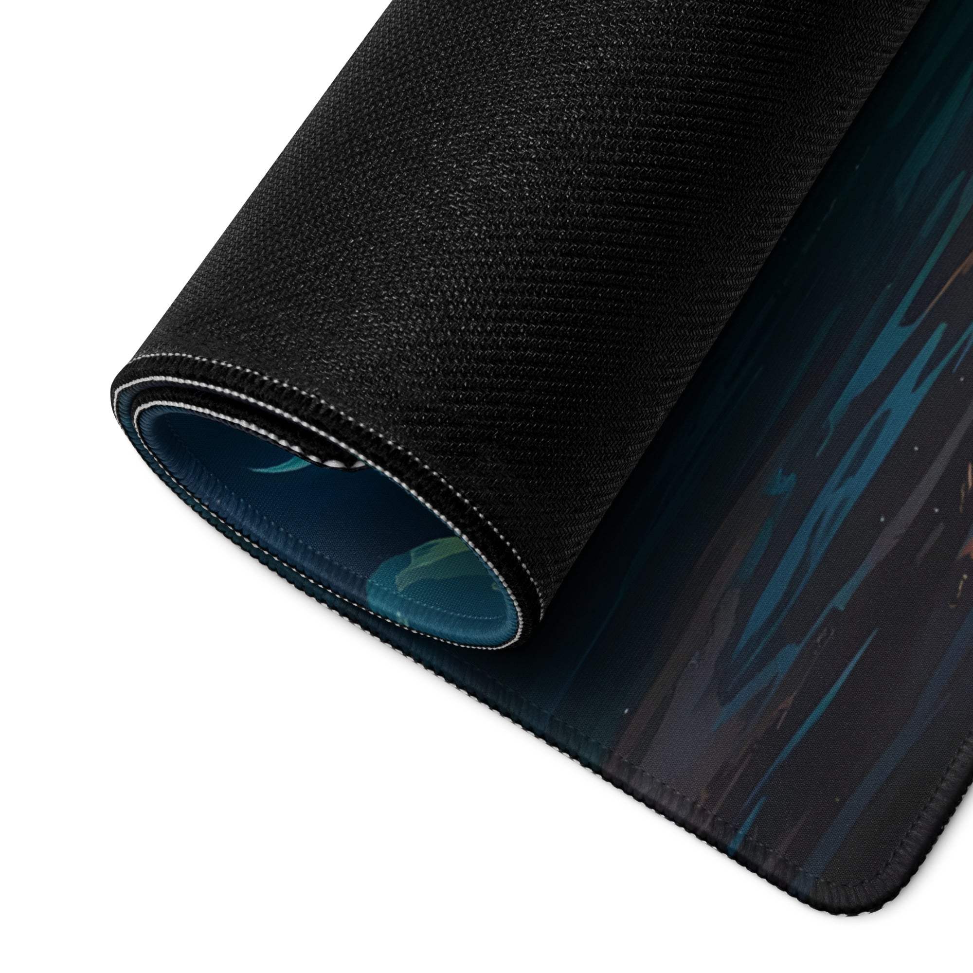 Black textured gaming mousepad with vibrant aurora night sky design