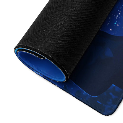 Stylish anime blue night city gaming mouse pad with cosmic design