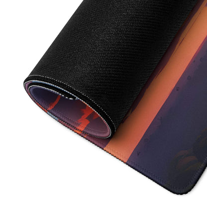 Rolled-up black Stylized Vibrant Sunset Tree gaming mousepad