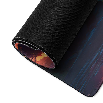Black textured Epic Fantasy gaming mousepad with fiery orange blue artwork