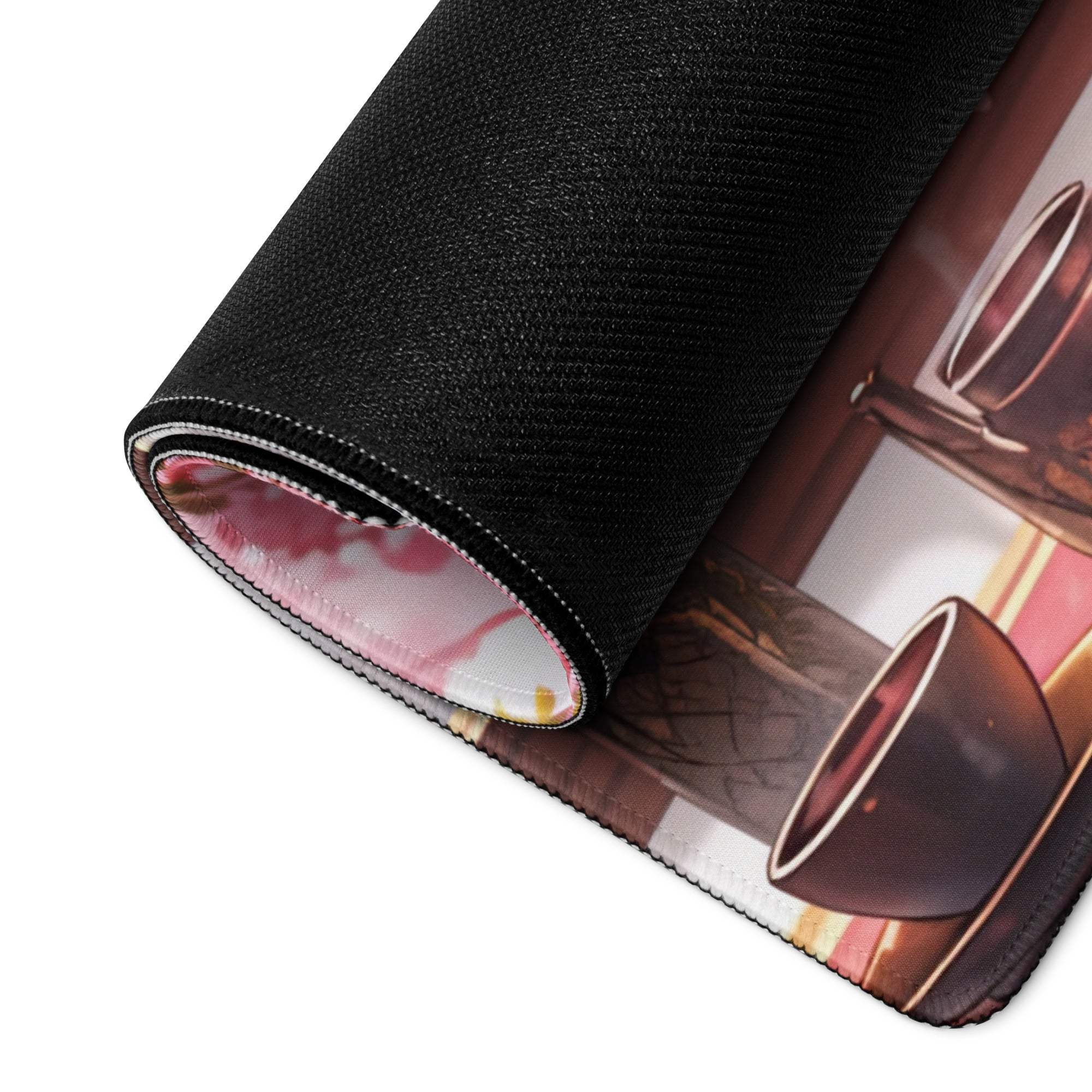 Large anime cherry blossom girl gaming mousepad with coffee cups design