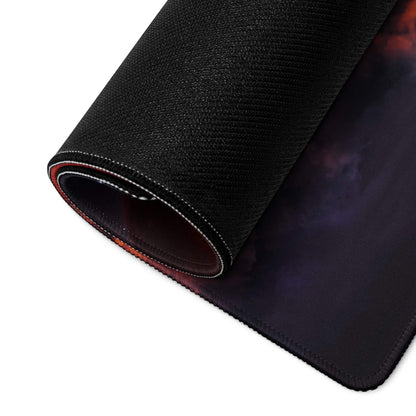 Black textured cosmic nebula gaming mousepad with red moon design