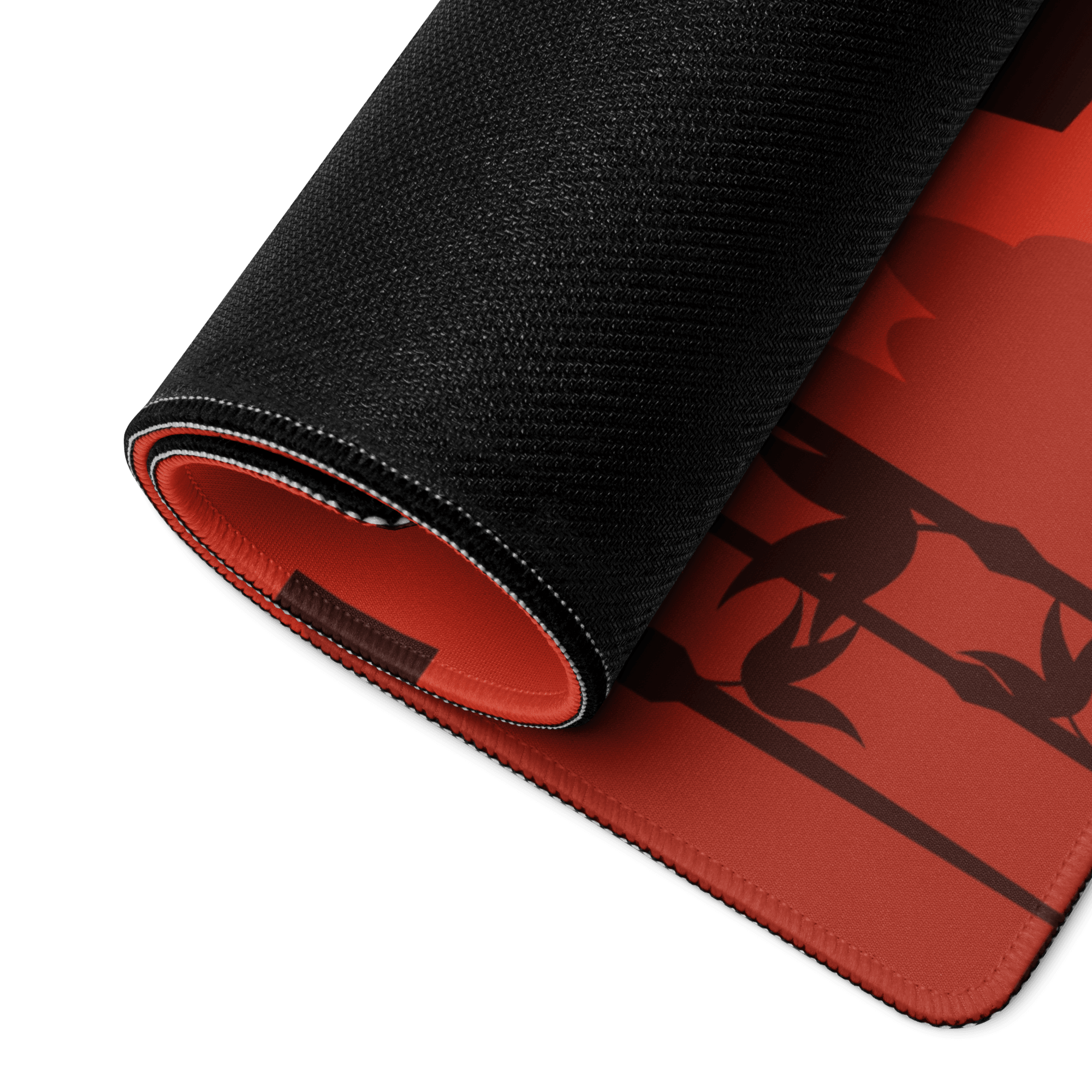 Epic Samurai Sunset large gaming mouse pad with black red bamboo design