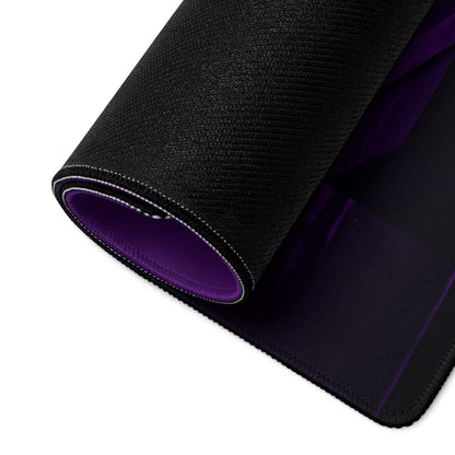 Black textured gaming mousepad with vibrant purple lining and stitching