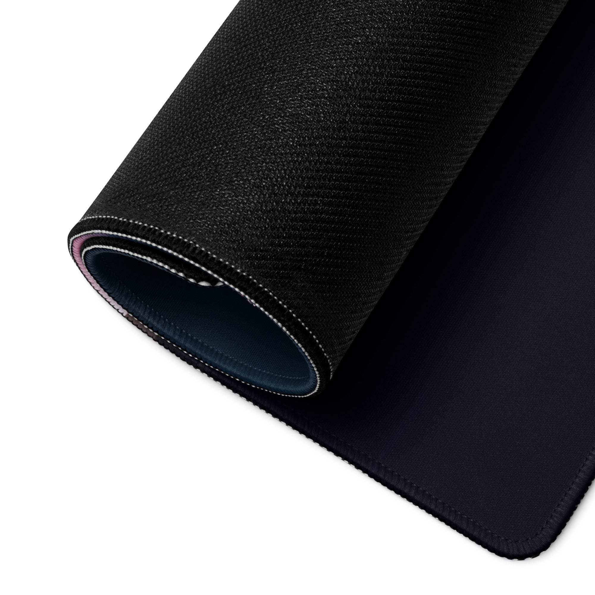 Black textured Cinematic Night Sky gaming mousepad with white edge stitching